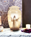 Jesus Christ cross cremation urn, classic 3-inch large urn.