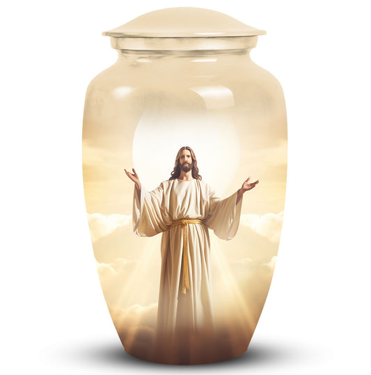 Jesus Christ cross cremation urn, classic 3-inch large urn.