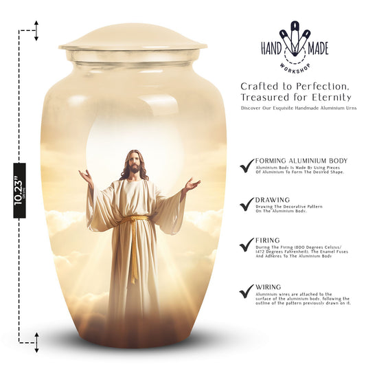 Jesus Christ cross cremation urn, classic 3-inch large urn.