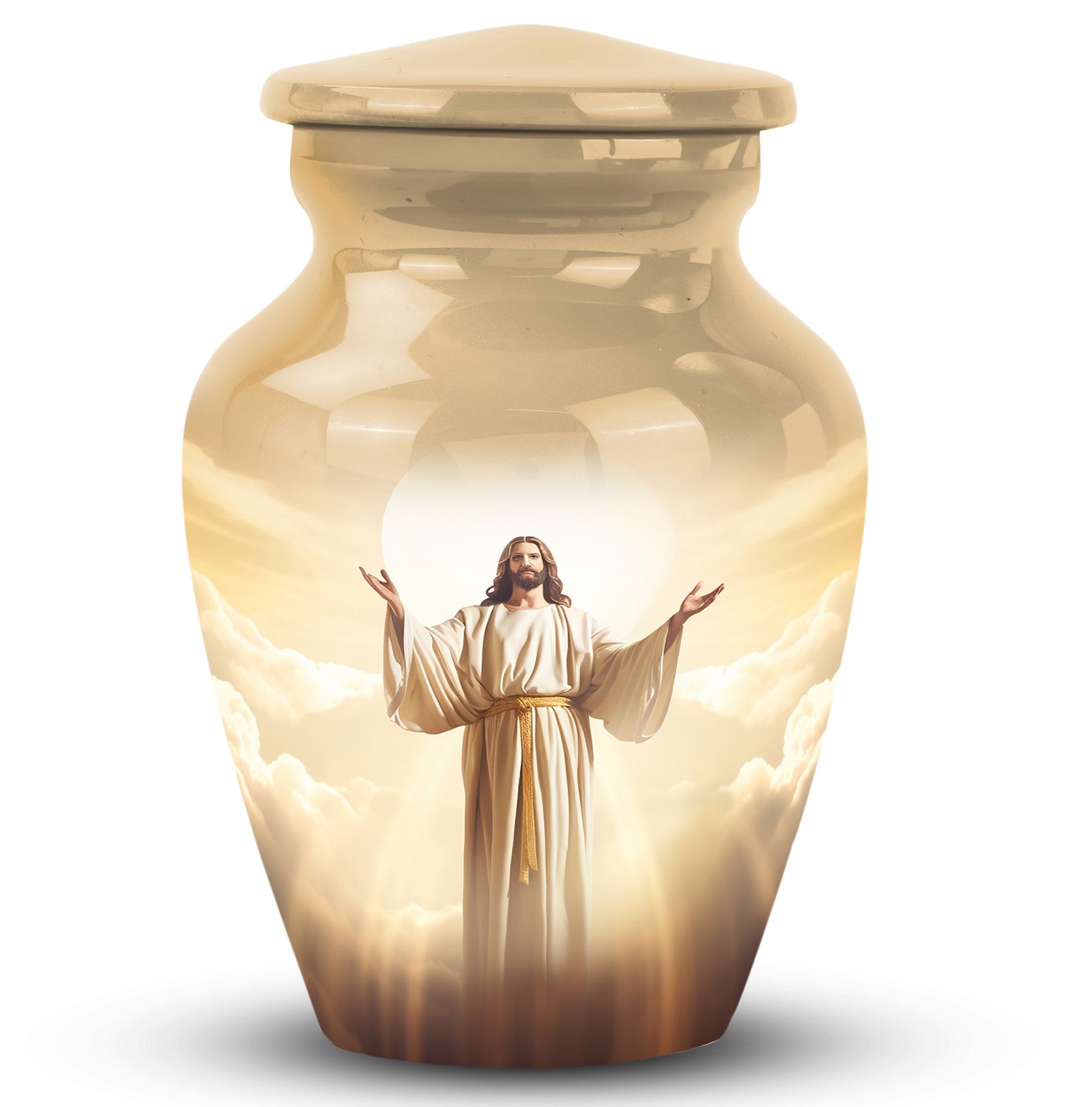 Jesus Christ cross cremation urn, classic 3-inch large urn.