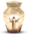 Jesus Christ cross cremation urn, classic 3-inch large urn.