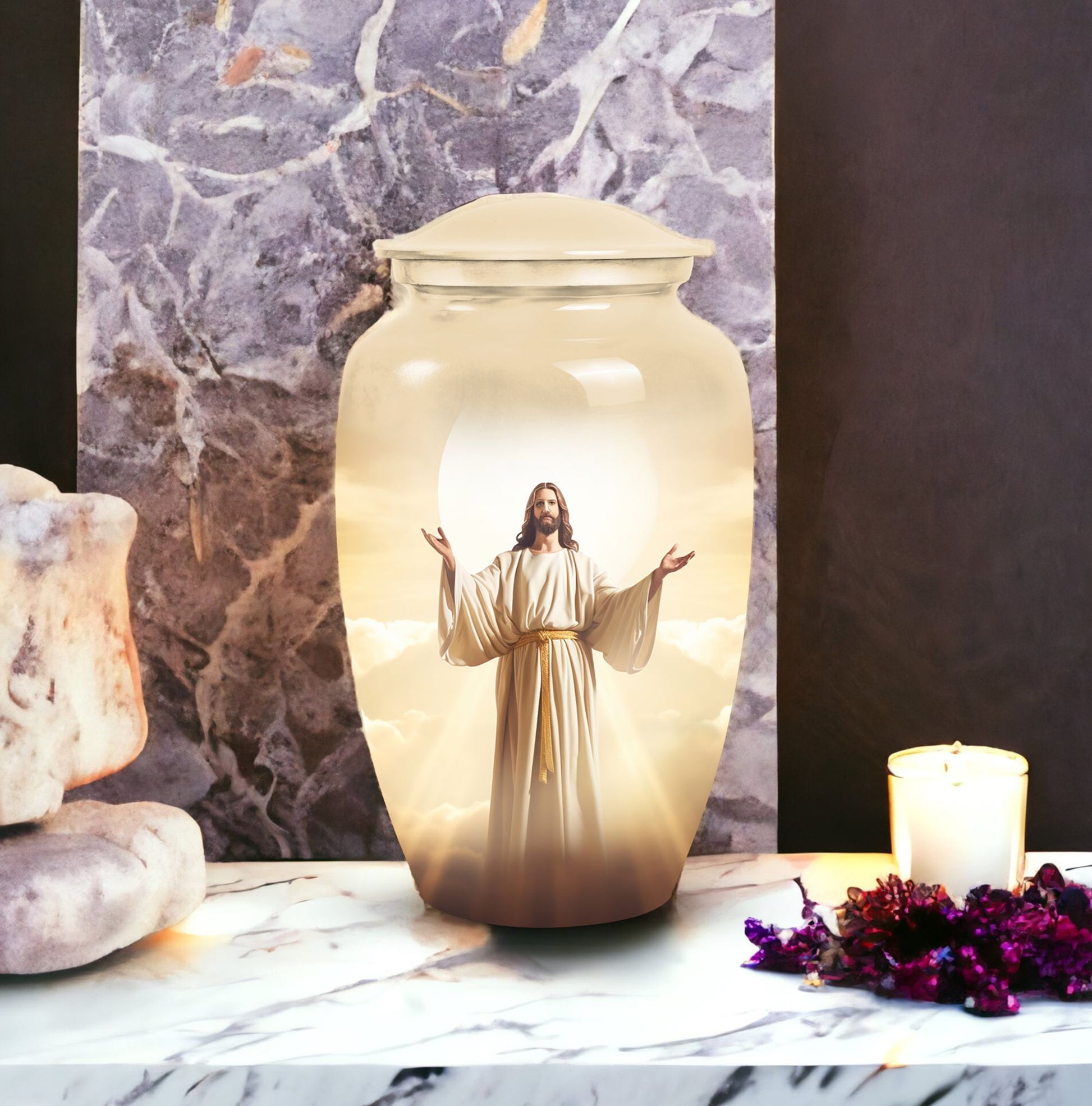 Jesus Christ cross cremation urn, classic 3-inch large urn.