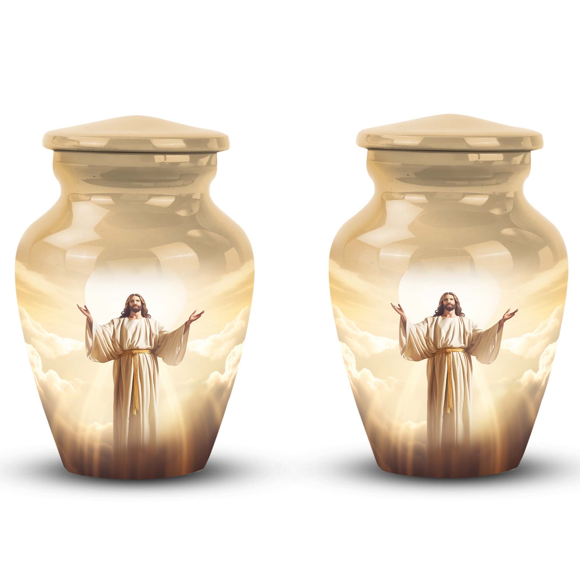 Jesus Christ cross cremation urn, classic 3-inch large urn.