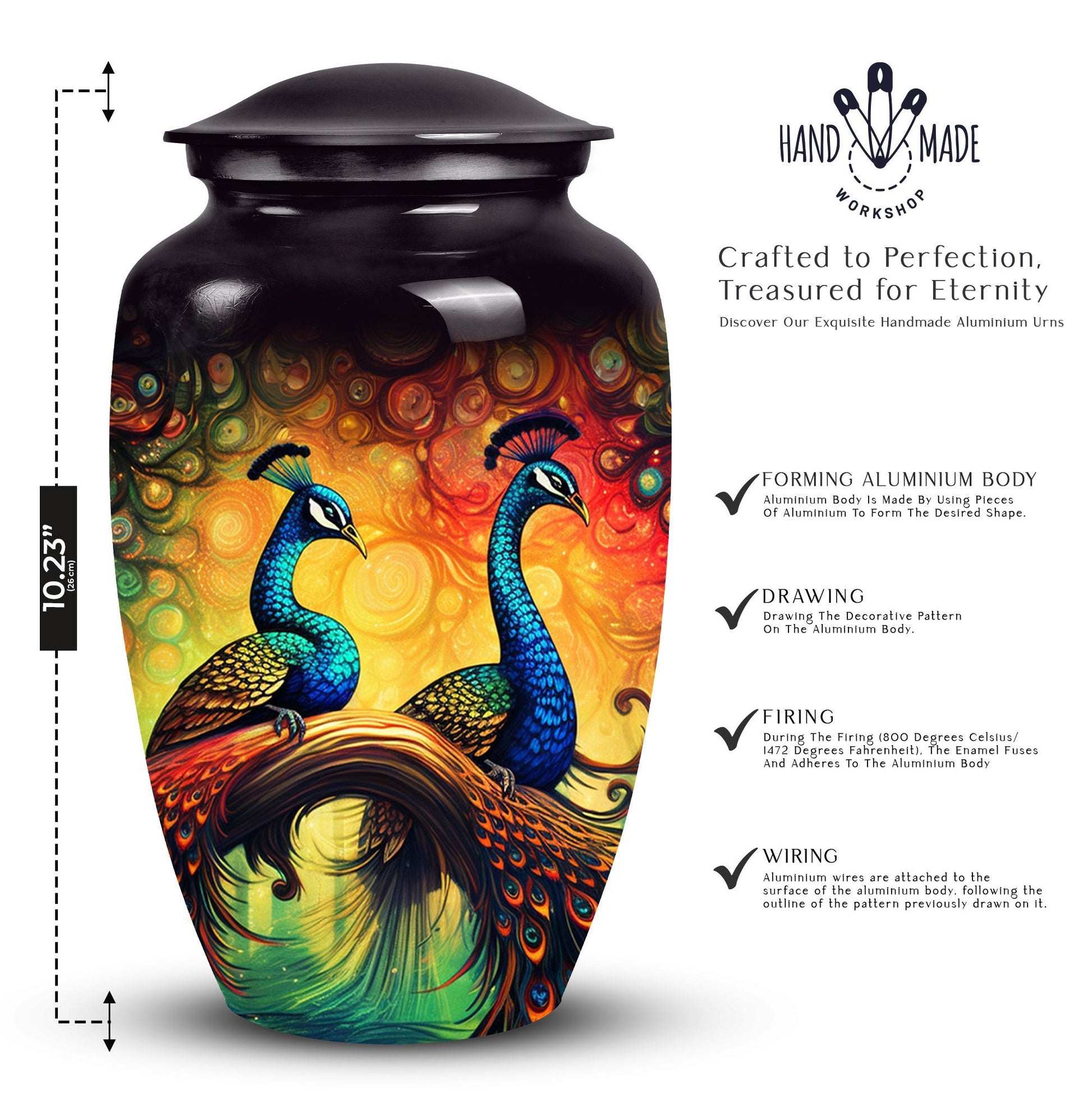 Peacock Urn for Ashes, comes with personalized engraving