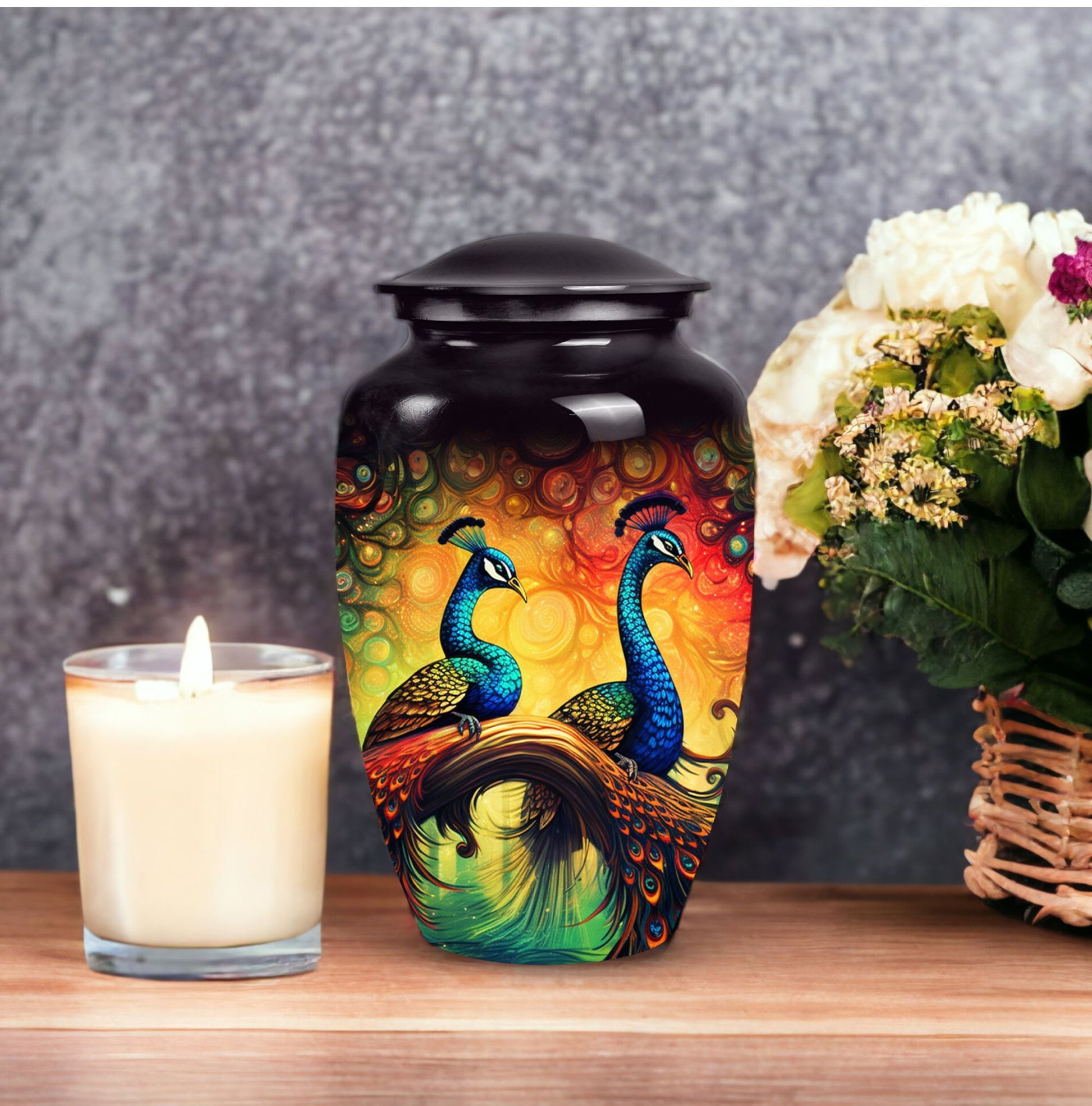 Peacock Urn for Ashes, comes with personalized engraving