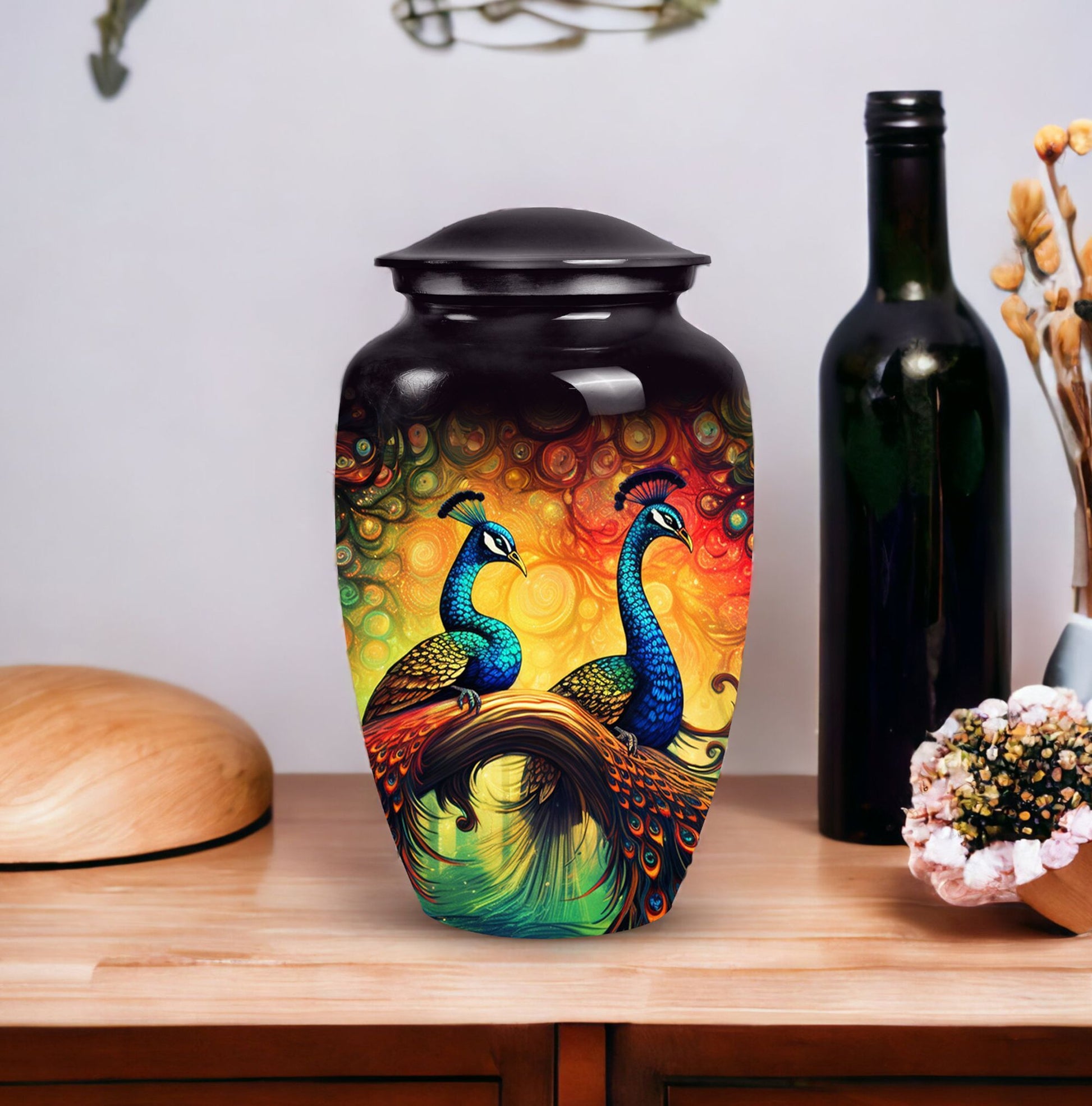 Peacock Urn for Ashes, comes with personalized engraving