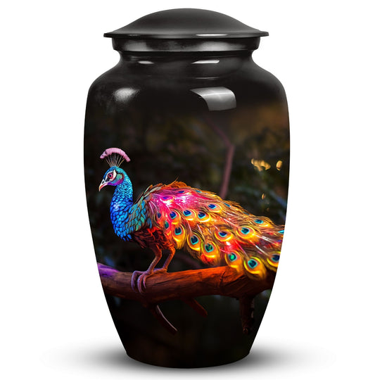 Classic Peacock Urn for ashes, Large Aluminium Memorial Urn.