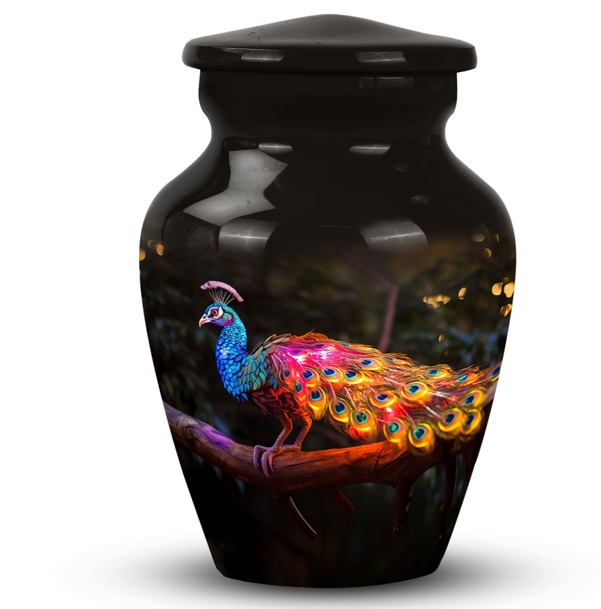 Classic Peacock Urn for ashes, Large Aluminium Memorial Urn.