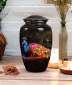 Classic Peacock Urn for ashes, Large Aluminium Memorial Urn.