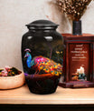 Classic Peacock Urn for ashes, Large Aluminium Memorial Urn.