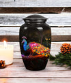 Classic Peacock Urn for ashes, Large Aluminium Memorial Urn.