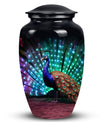 Classic Peacock Cremation Urn, crafted from aluminium.