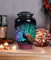 Classic Peacock Cremation Urn, crafted from aluminium.