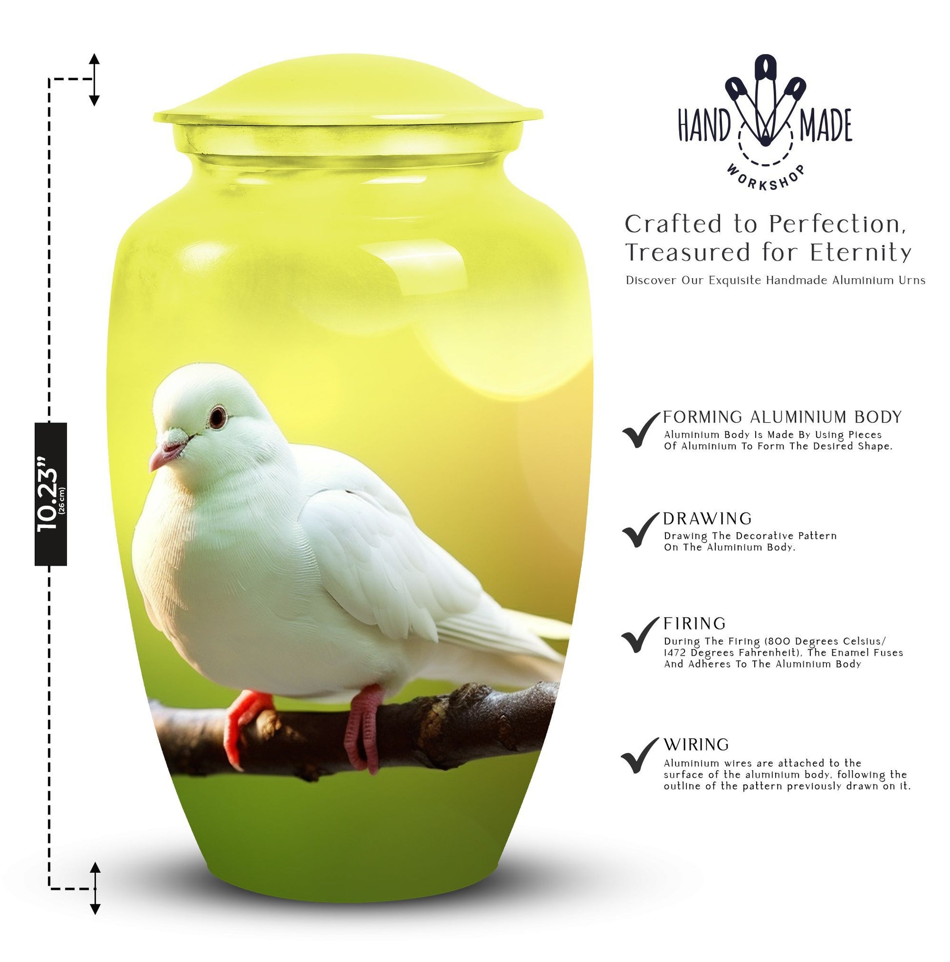 classic Dove Urn for ashes, with personalization option.