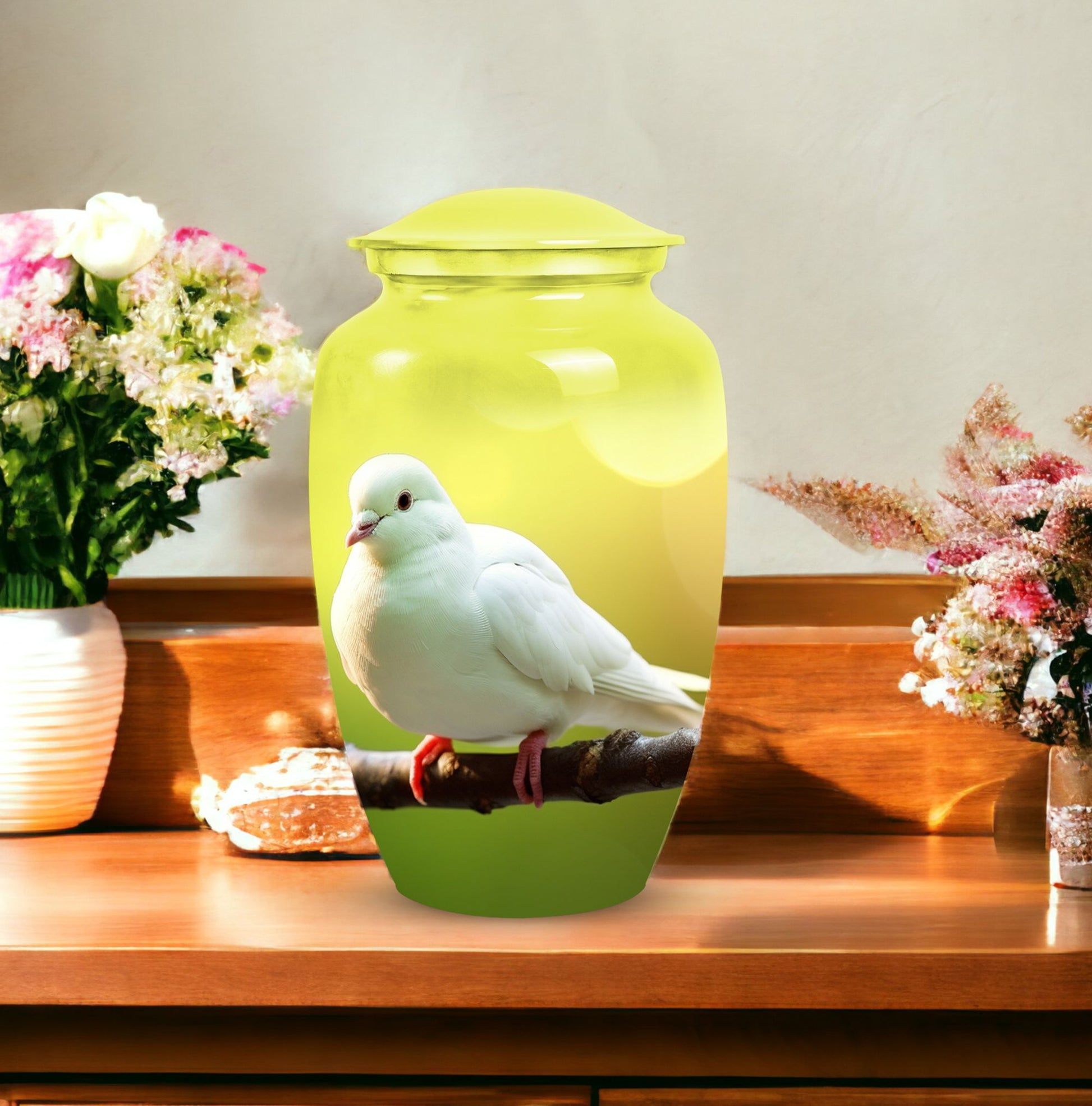 classic Dove Urn for ashes, with personalization option.