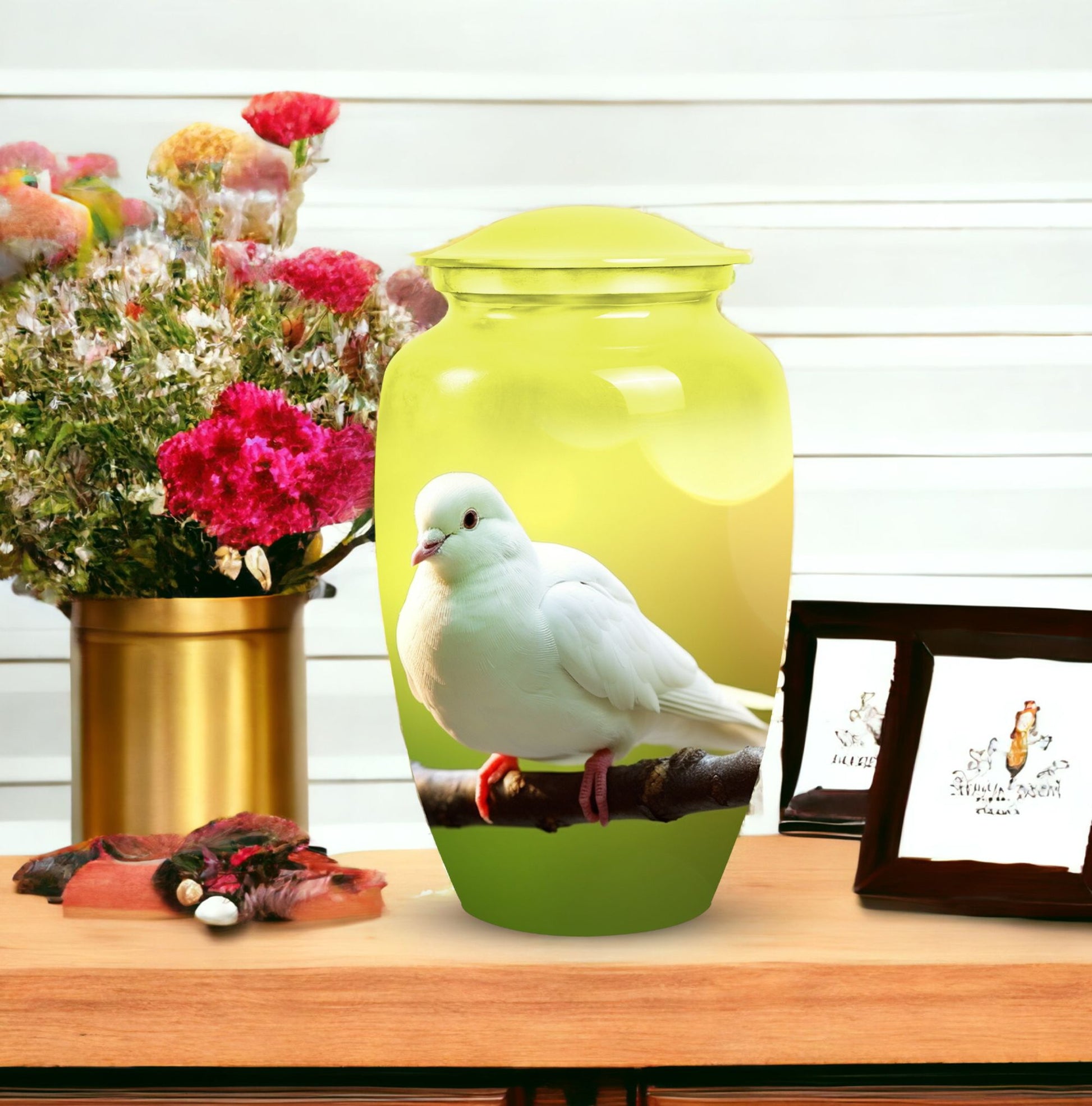 classic Dove Urn for ashes, with personalization option.