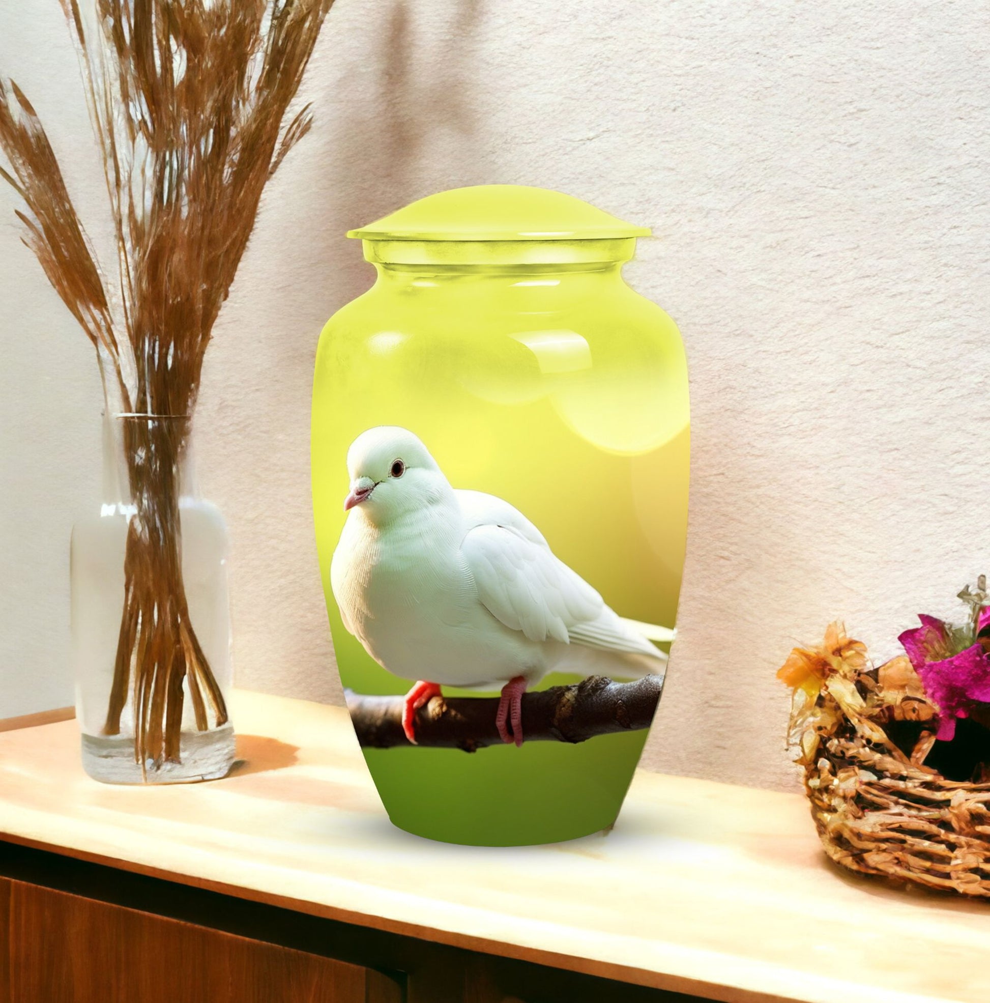 classic Dove Urn for ashes, with personalization option.