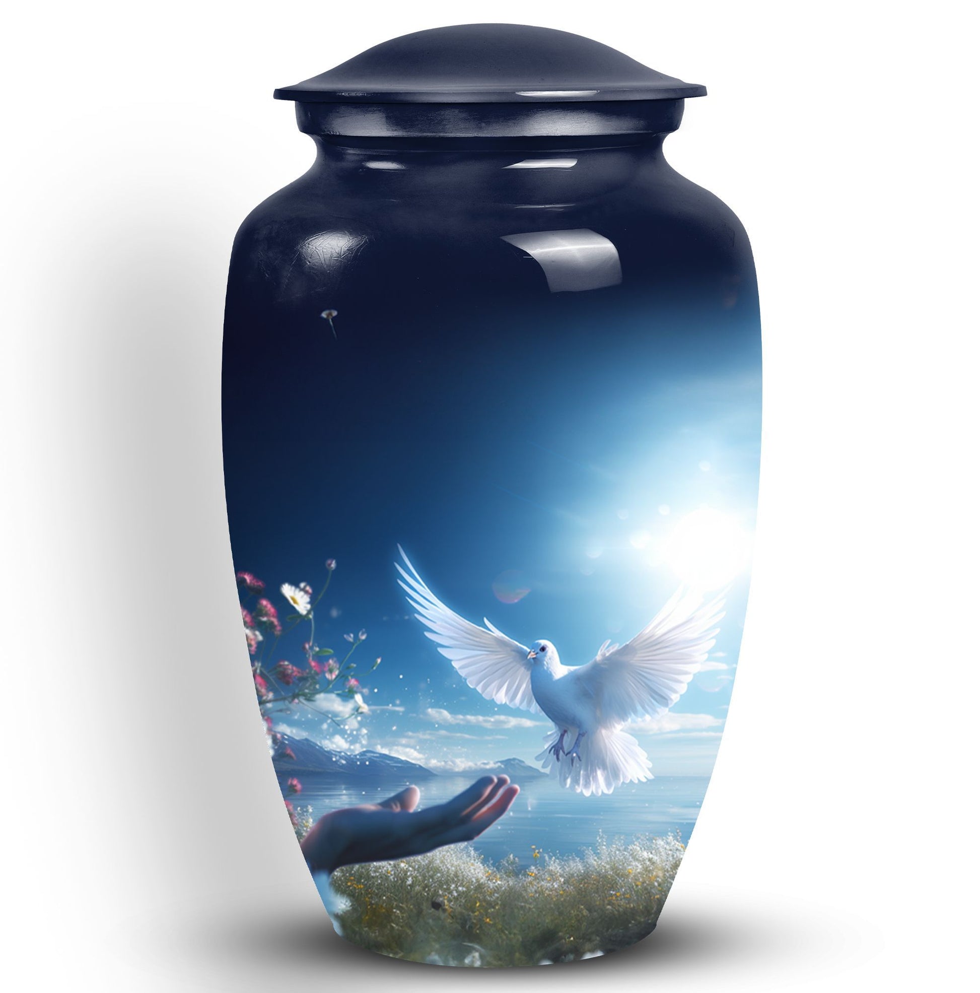 Large Dove Urn for Human Ashes made from Aluminium.