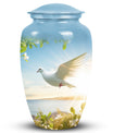 Large Dove urn for ashes, classic design, aluminium.