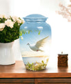 Large Dove urn for ashes, classic design, aluminium.