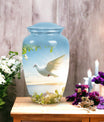 Large Dove urn for ashes, classic design, aluminium.