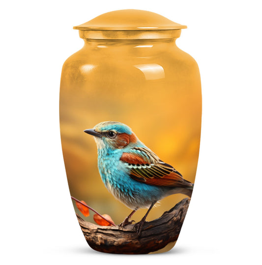 Colorful Sparrow Cremation Urn, Classic 3-inch Aluminium.