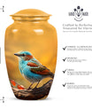 Colorful Sparrow Cremation Urn, Classic 3-inch Aluminium.