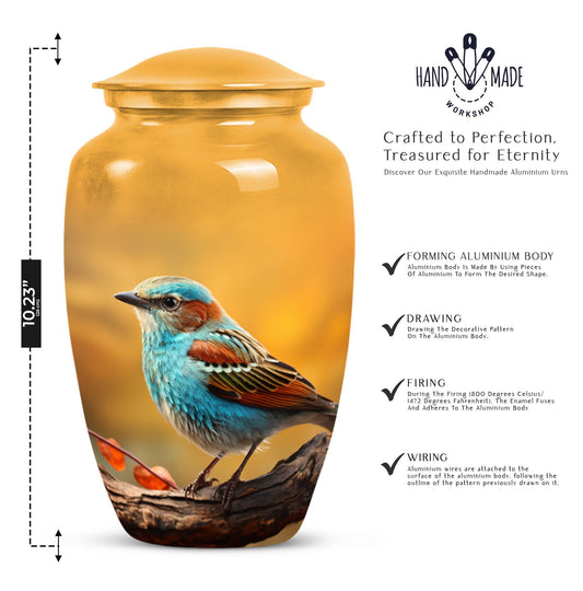 Colorful Sparrow Cremation Urn, Classic 3-inch Aluminium.