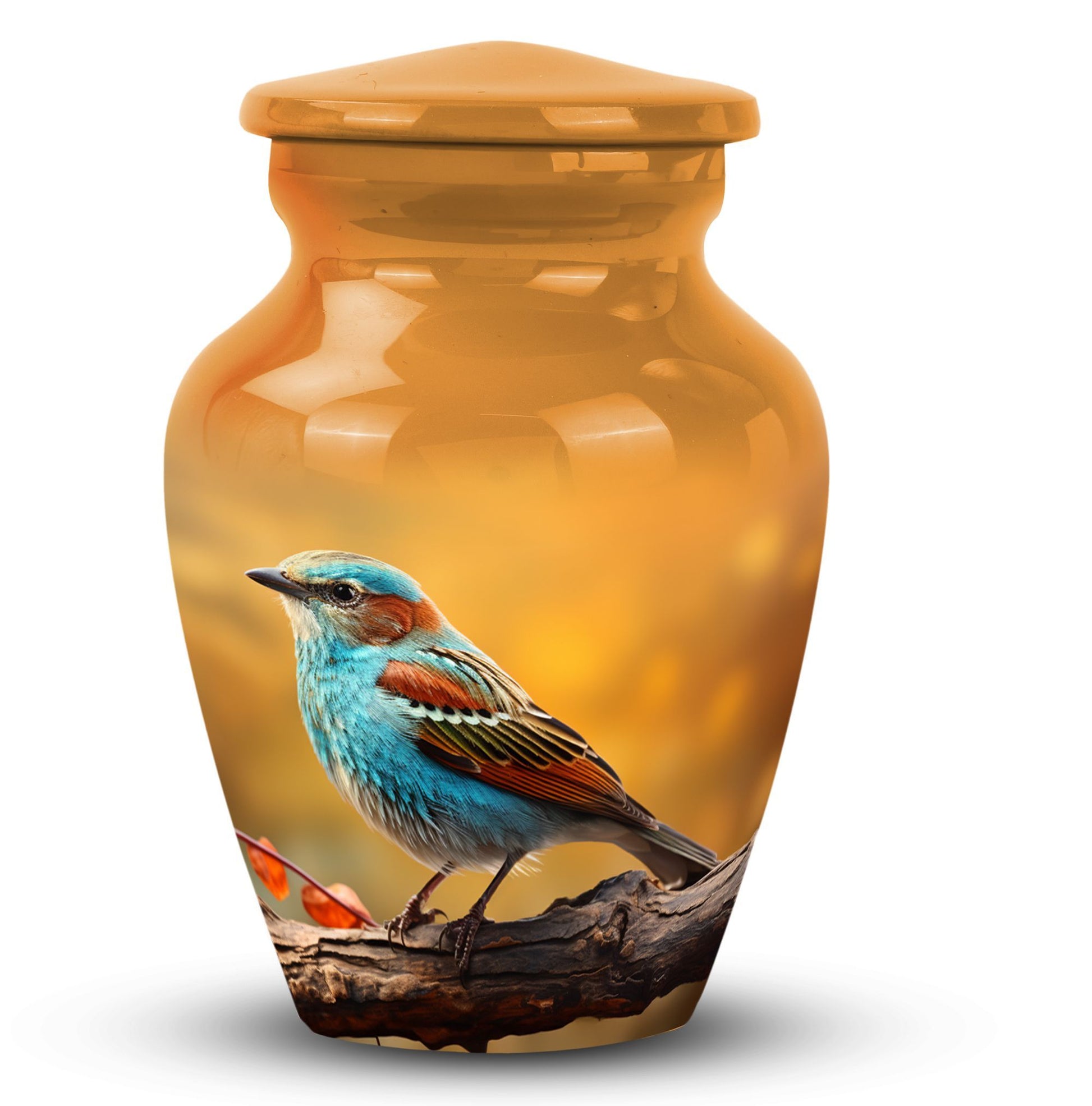 Colorful Sparrow Cremation Urn, Classic 3-inch Aluminium.