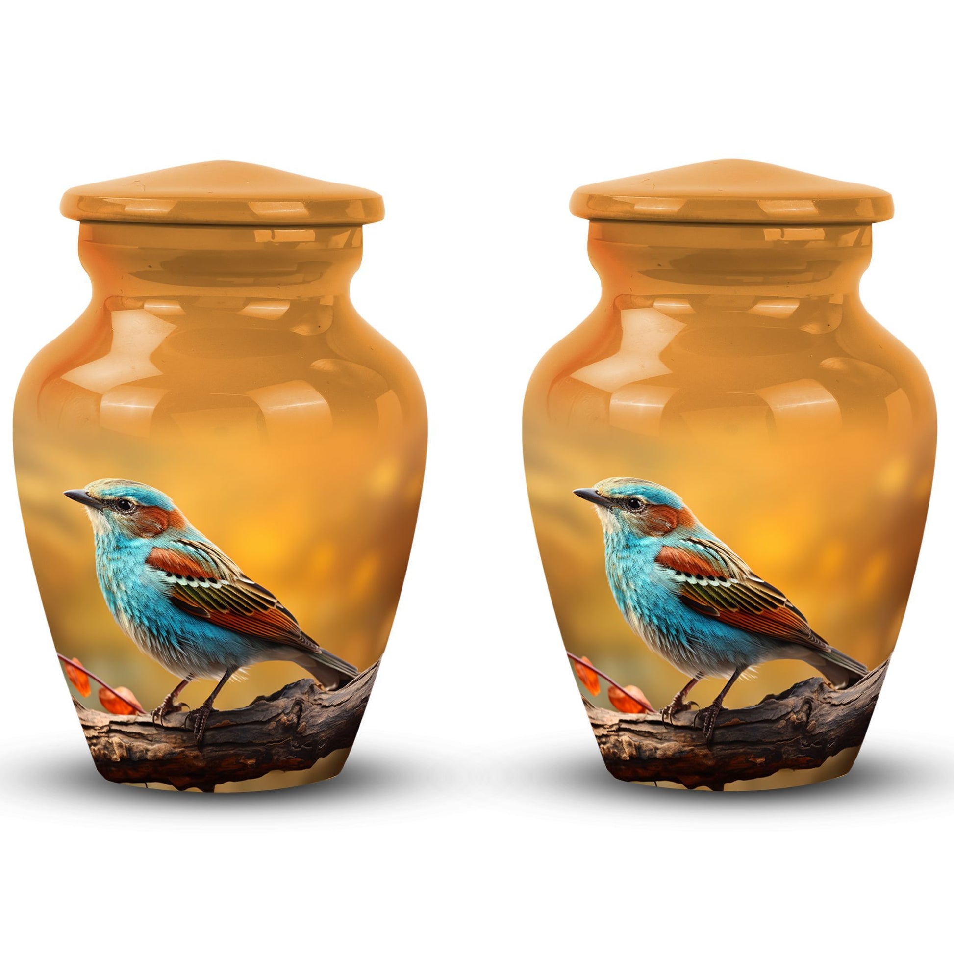 Colorful Sparrow Cremation Urn, Classic 3-inch Aluminium.