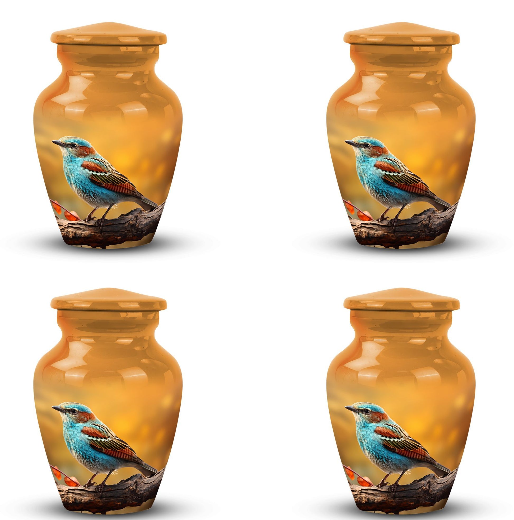 Colorful Sparrow Cremation Urn, Classic 3-inch Aluminium.