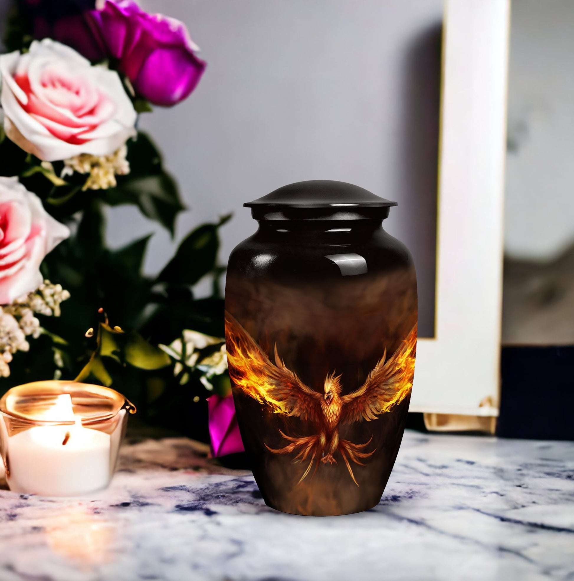 Angry Phoenix memorial urn, a large urn for human ashes.