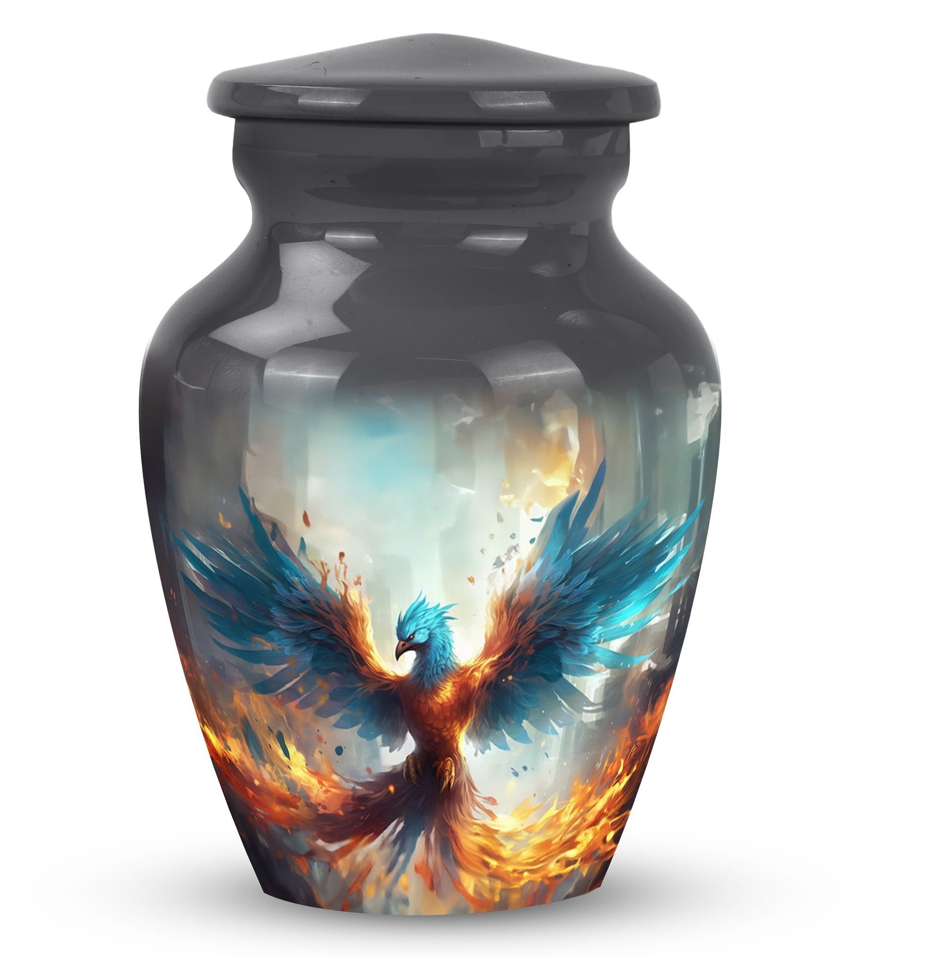 Classic blue phoenix urn for adult.