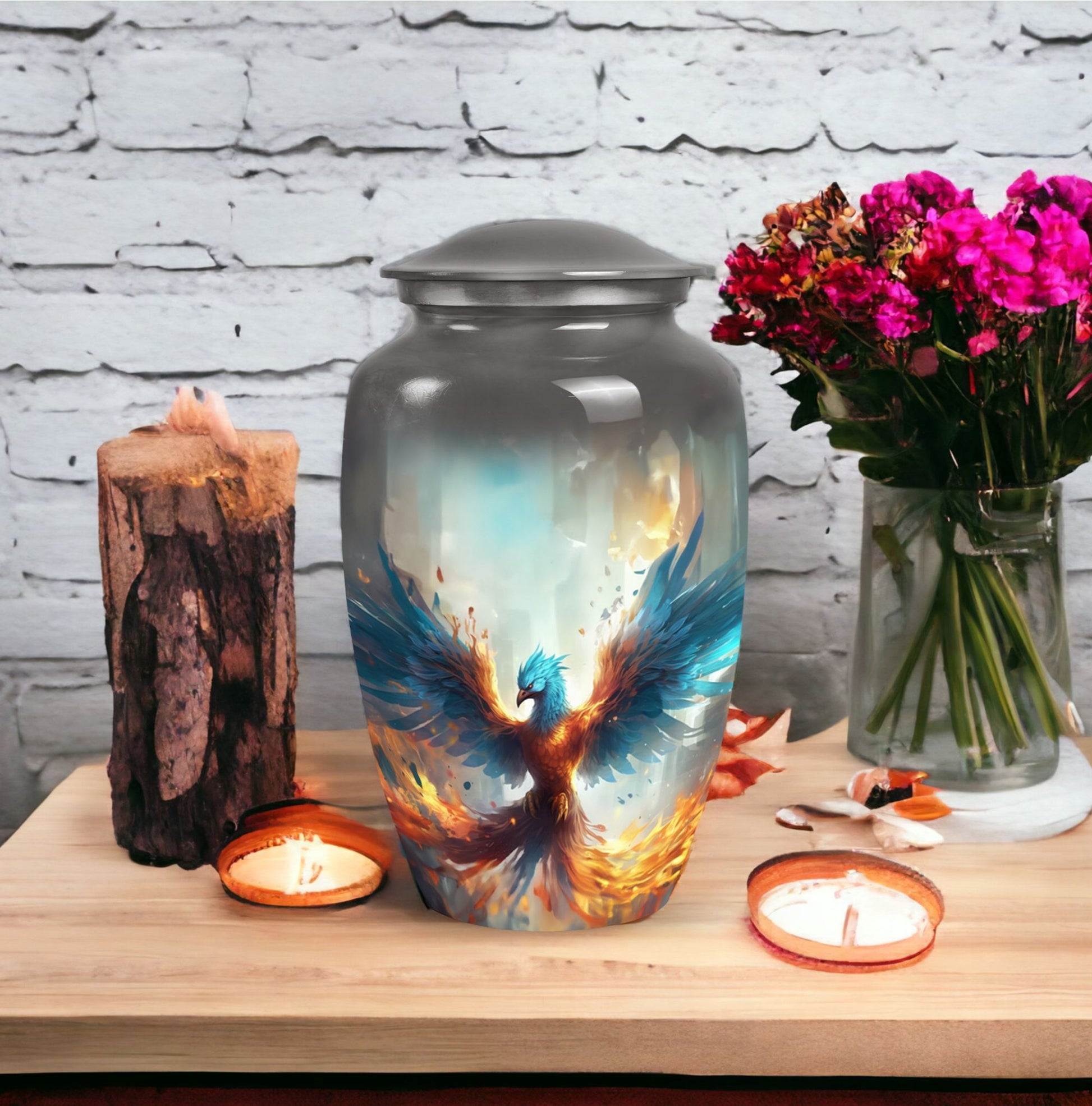 Classic blue phoenix urn for adult.