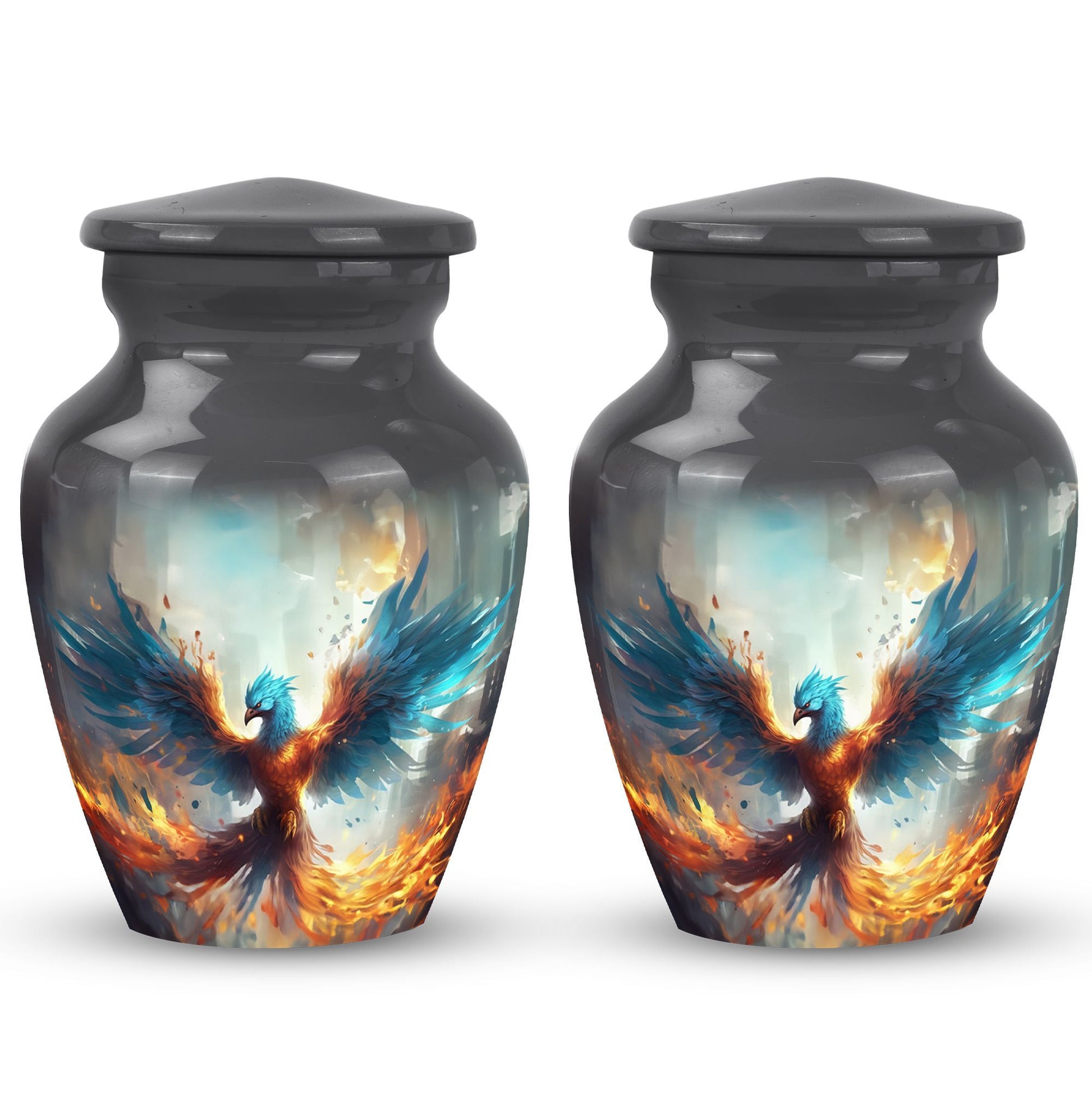 Classic blue phoenix urn for adult.