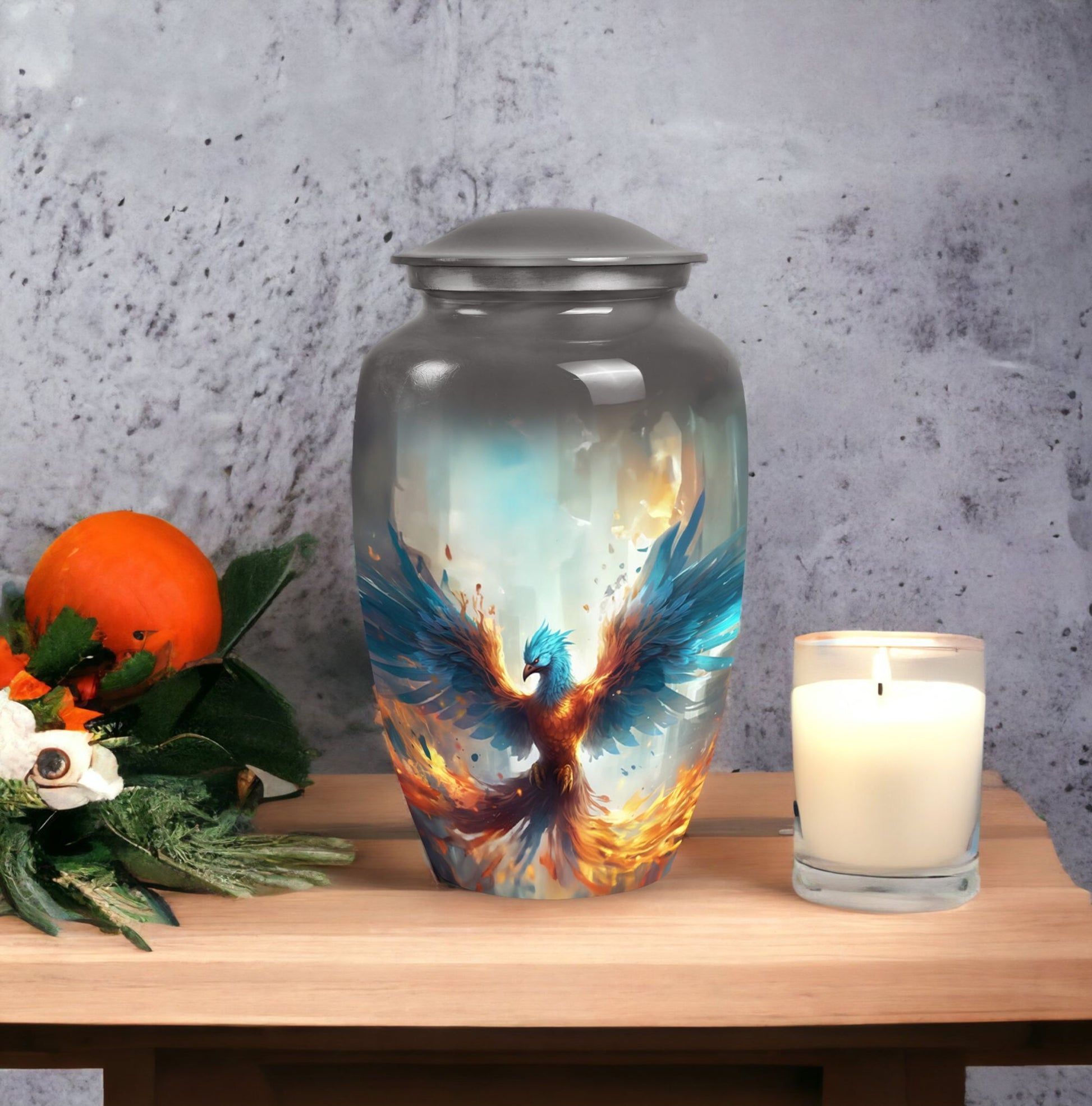 Classic blue phoenix urn for adult.