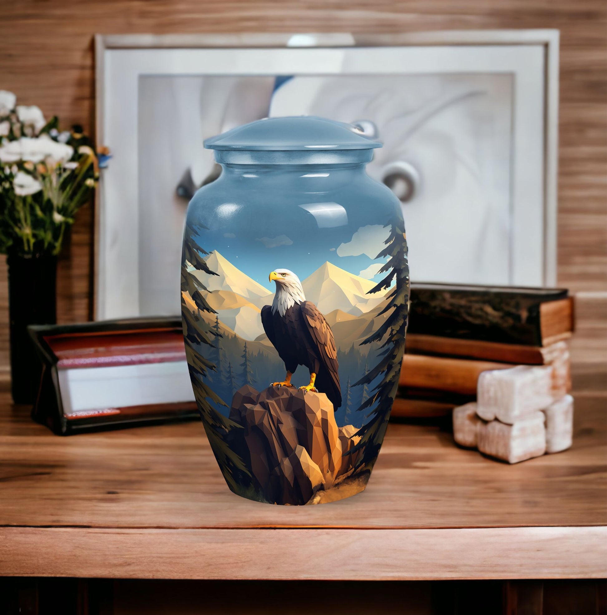 Large Eagle in Mountains Cremation Urn.