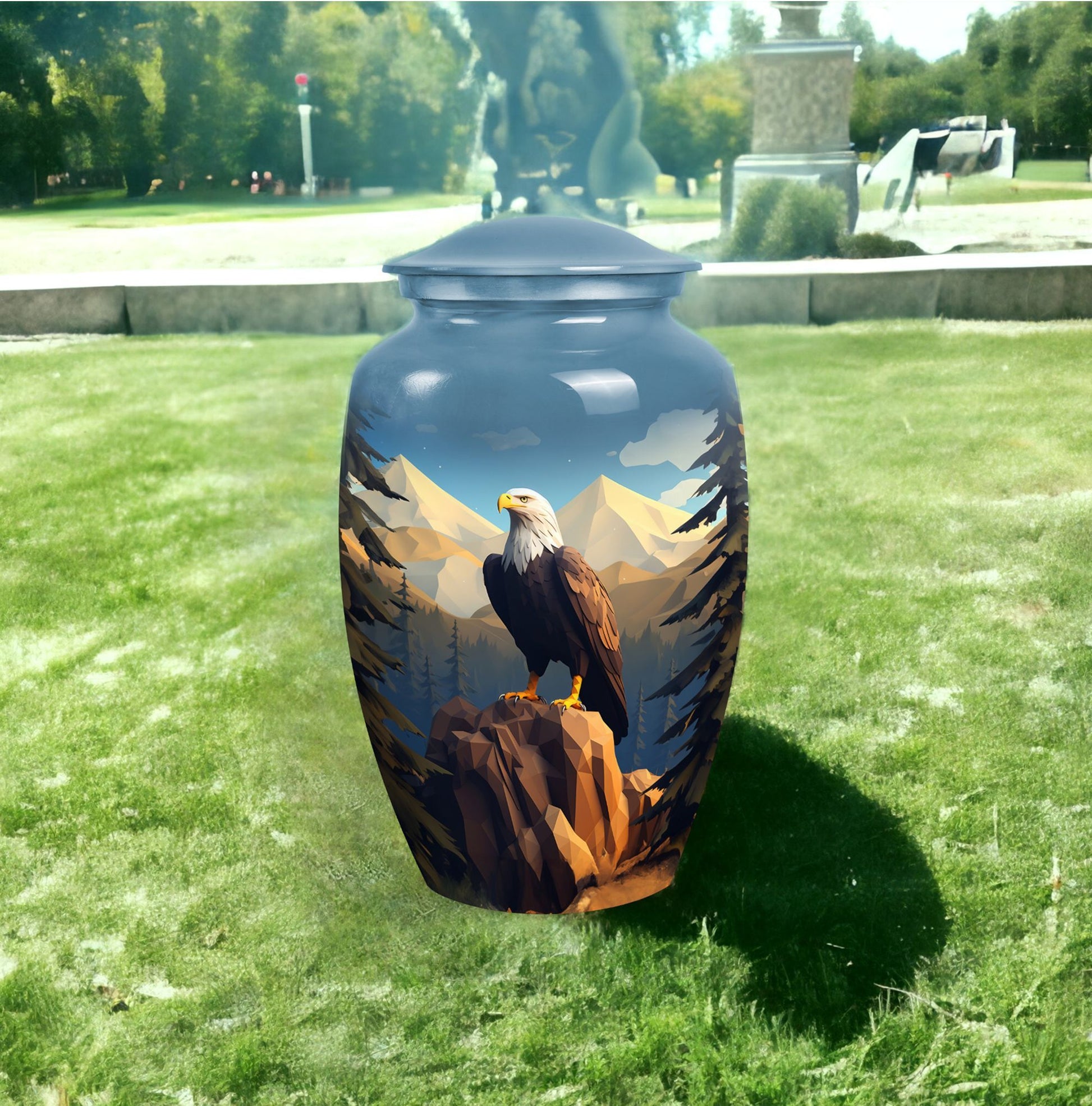 Large Eagle in Mountains Cremation Urn.