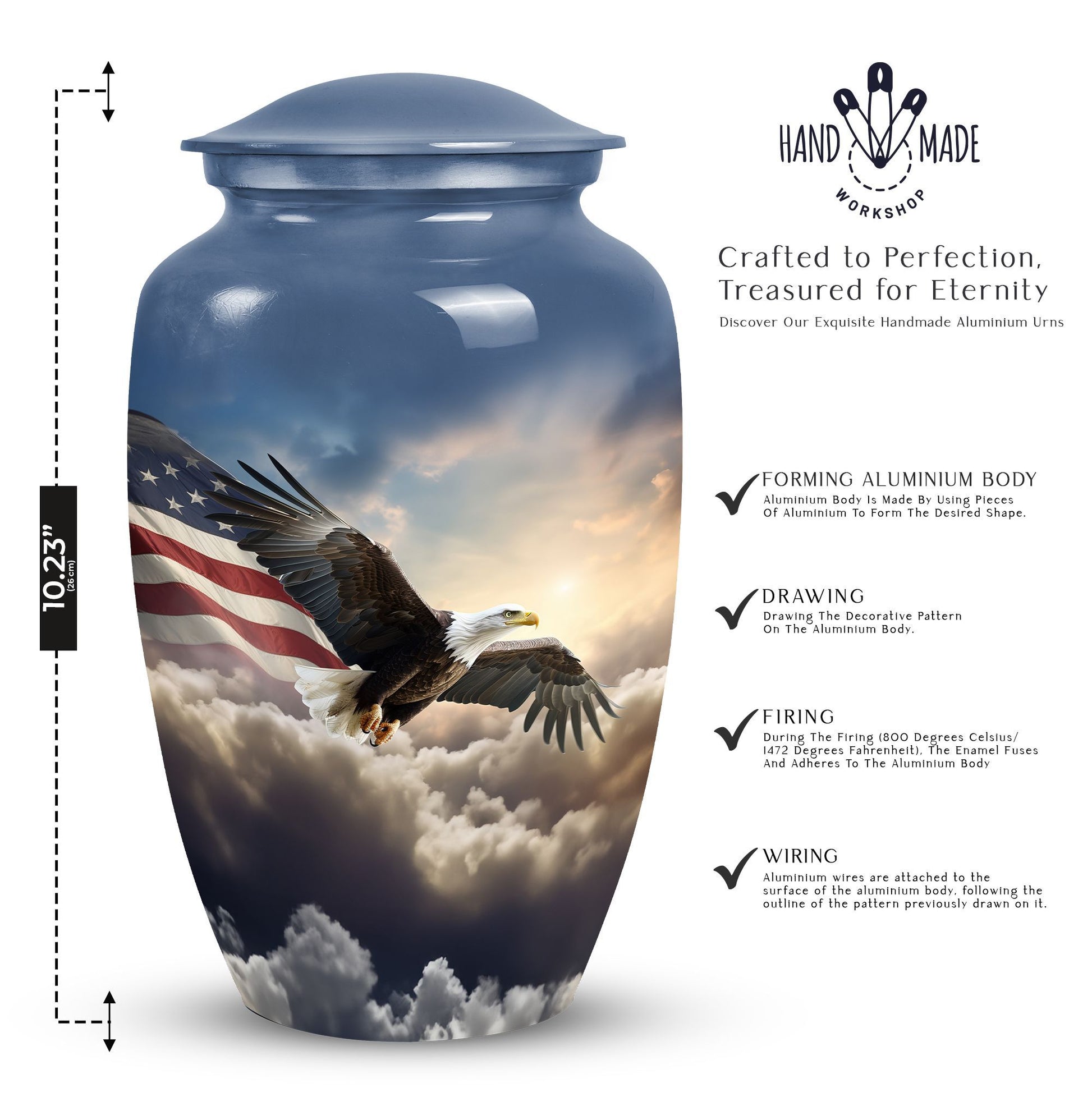 Eagle Memorial Urn for ashes, classic aluminum design