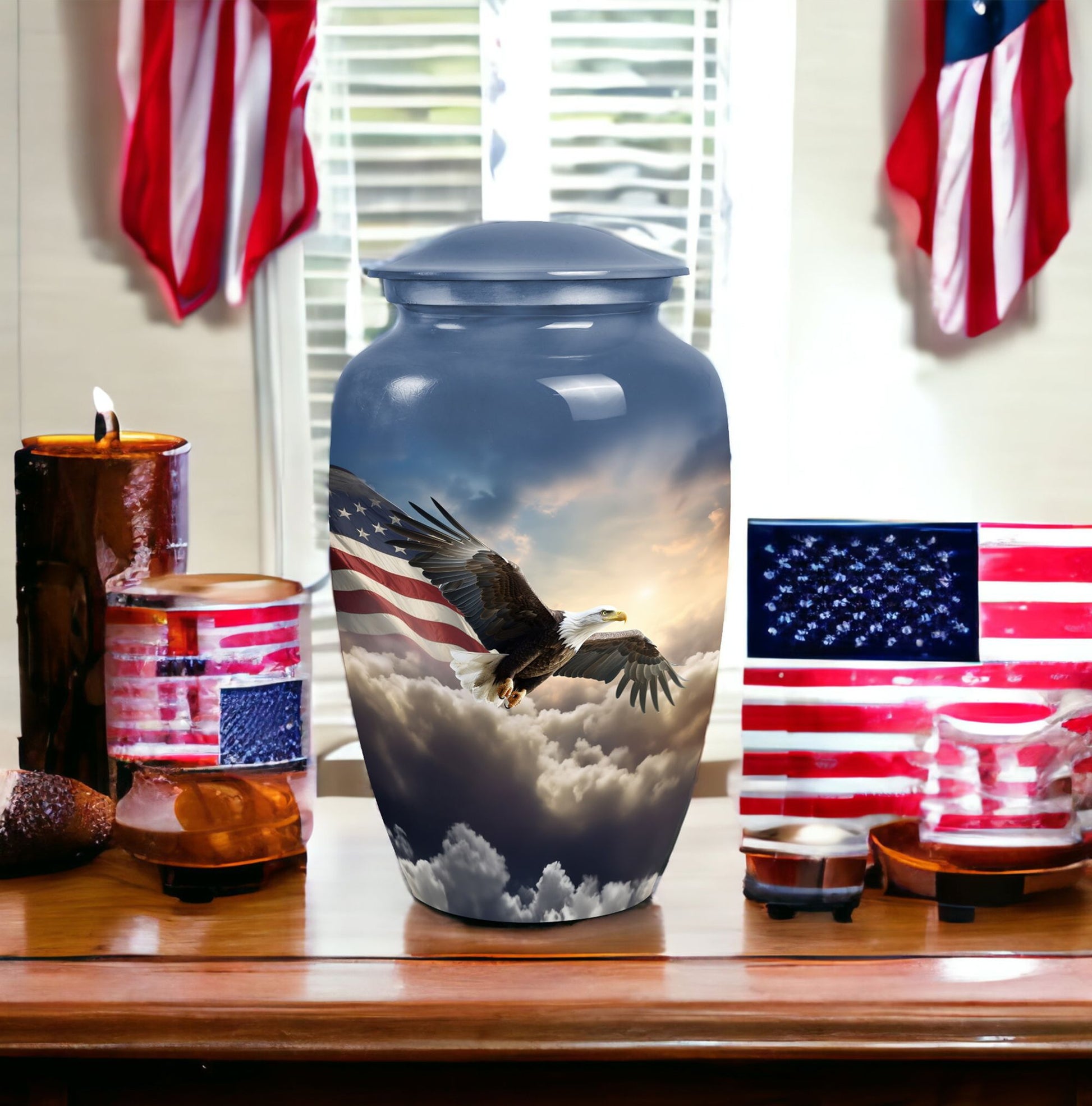 Eagle Memorial Urn for ashes, classic aluminum design