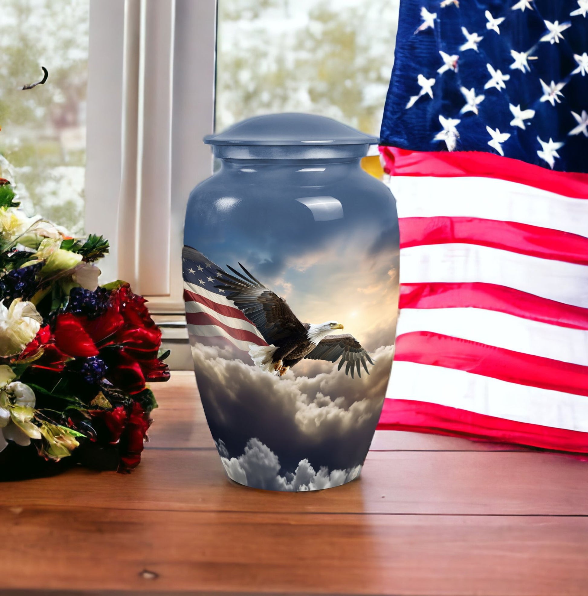 Eagle Memorial Urn for ashes, classic aluminum design