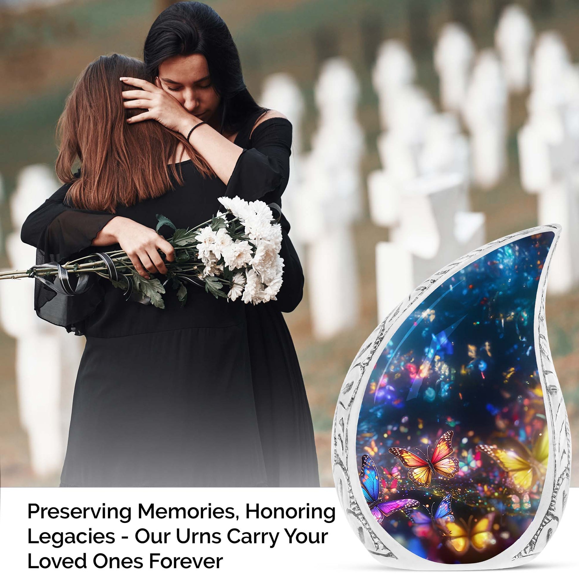 Butterflies fly Sunset Meadow memorial urn