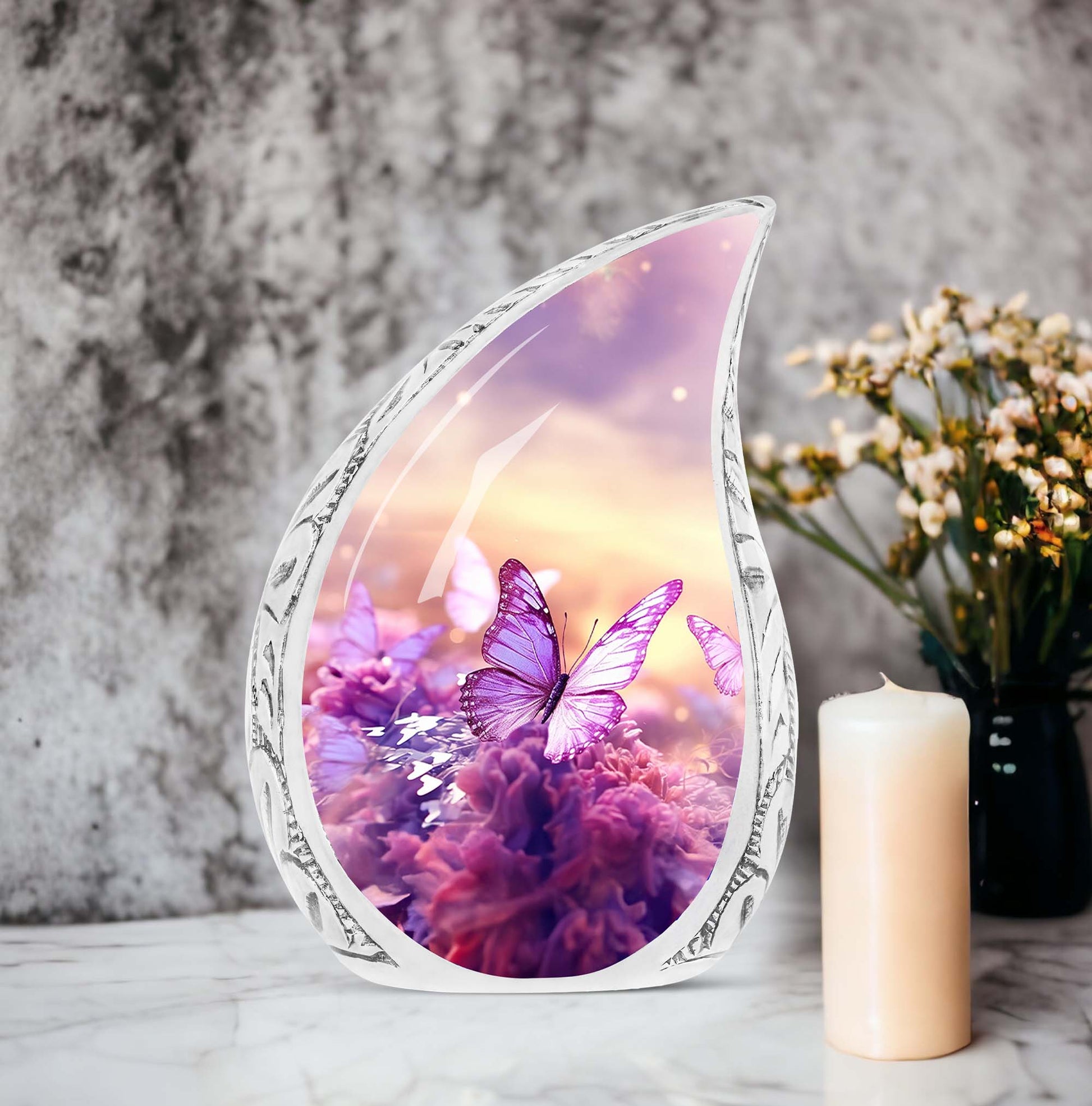 Butterflies in Forest Memorial Aluminium Cremation Urn