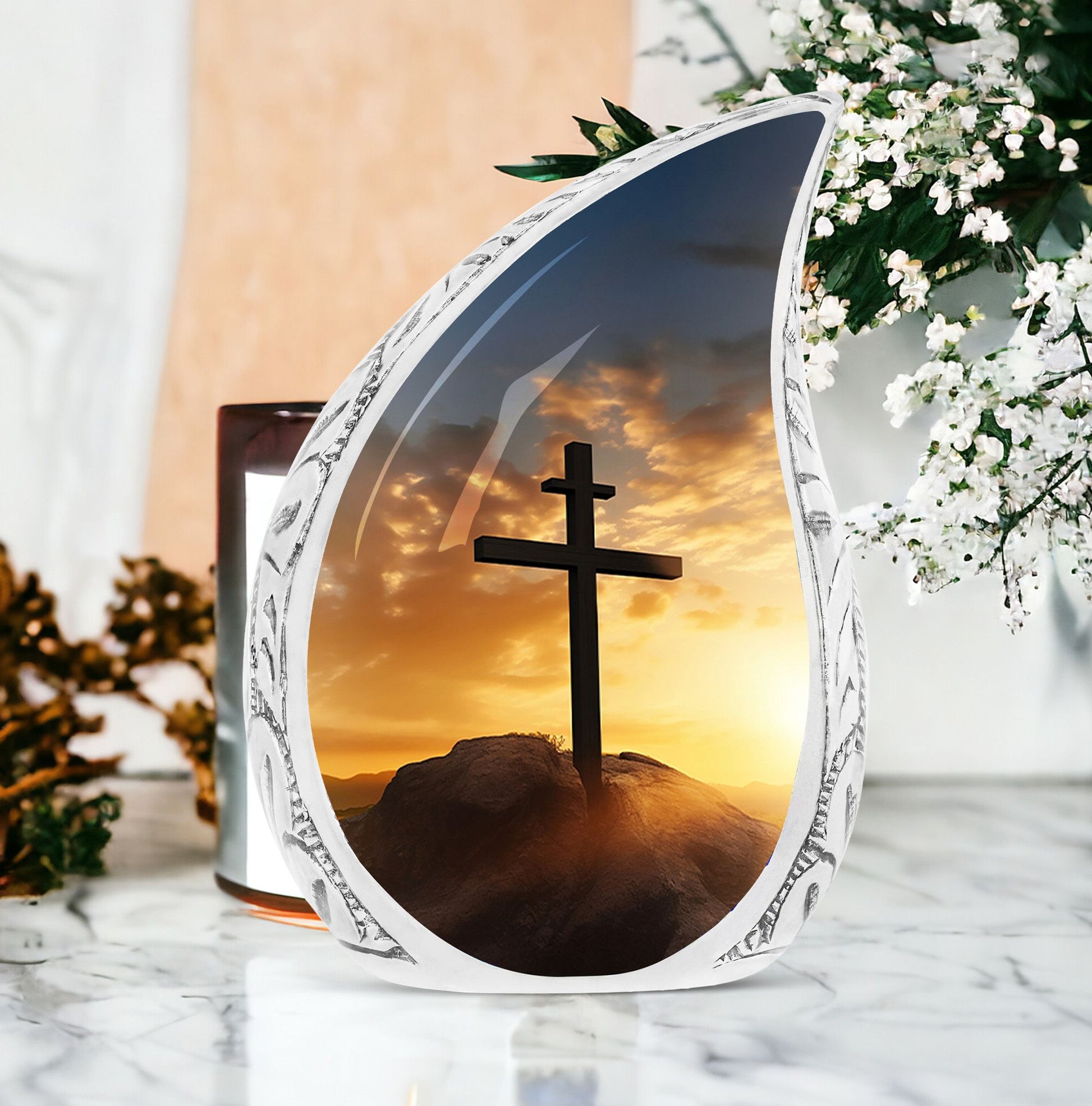 Jesus Christ large aluminum urn for human ashes