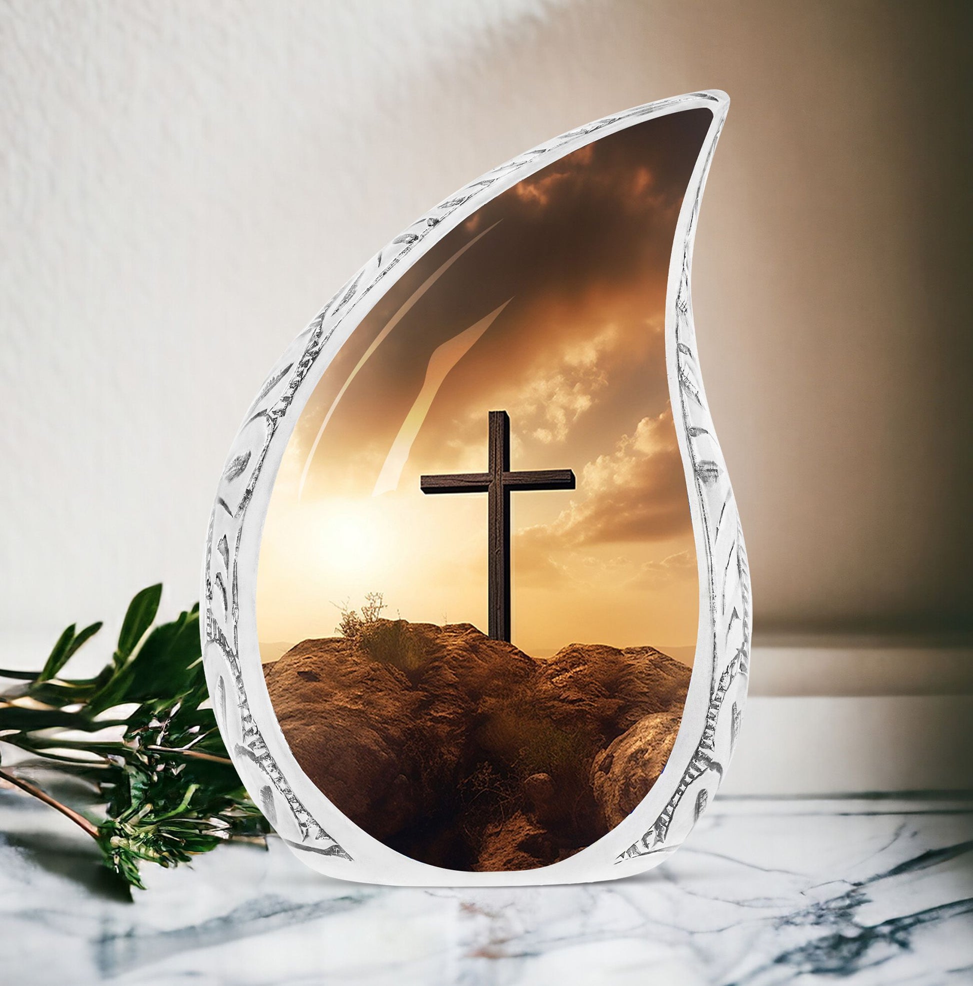 Jesus Christ Cross urn for cremation.