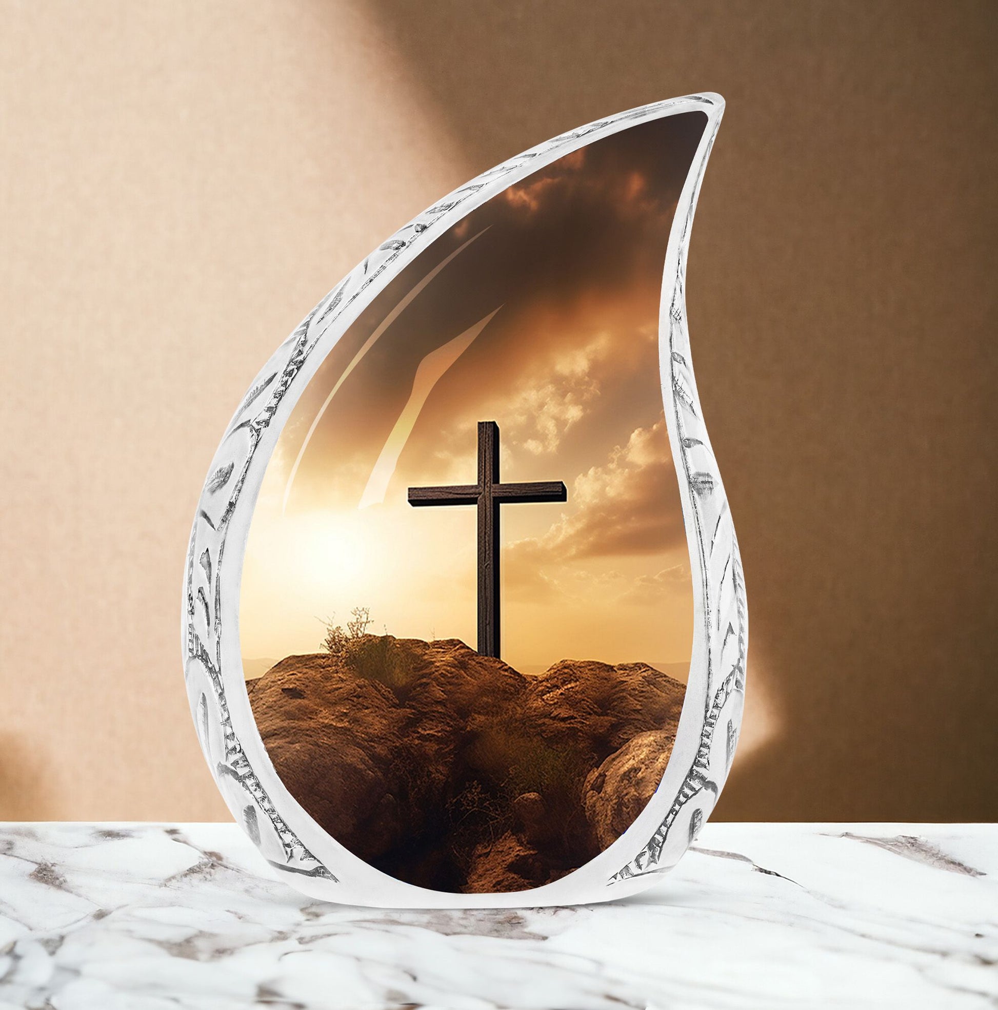 Jesus Christ Cross urn for cremation.