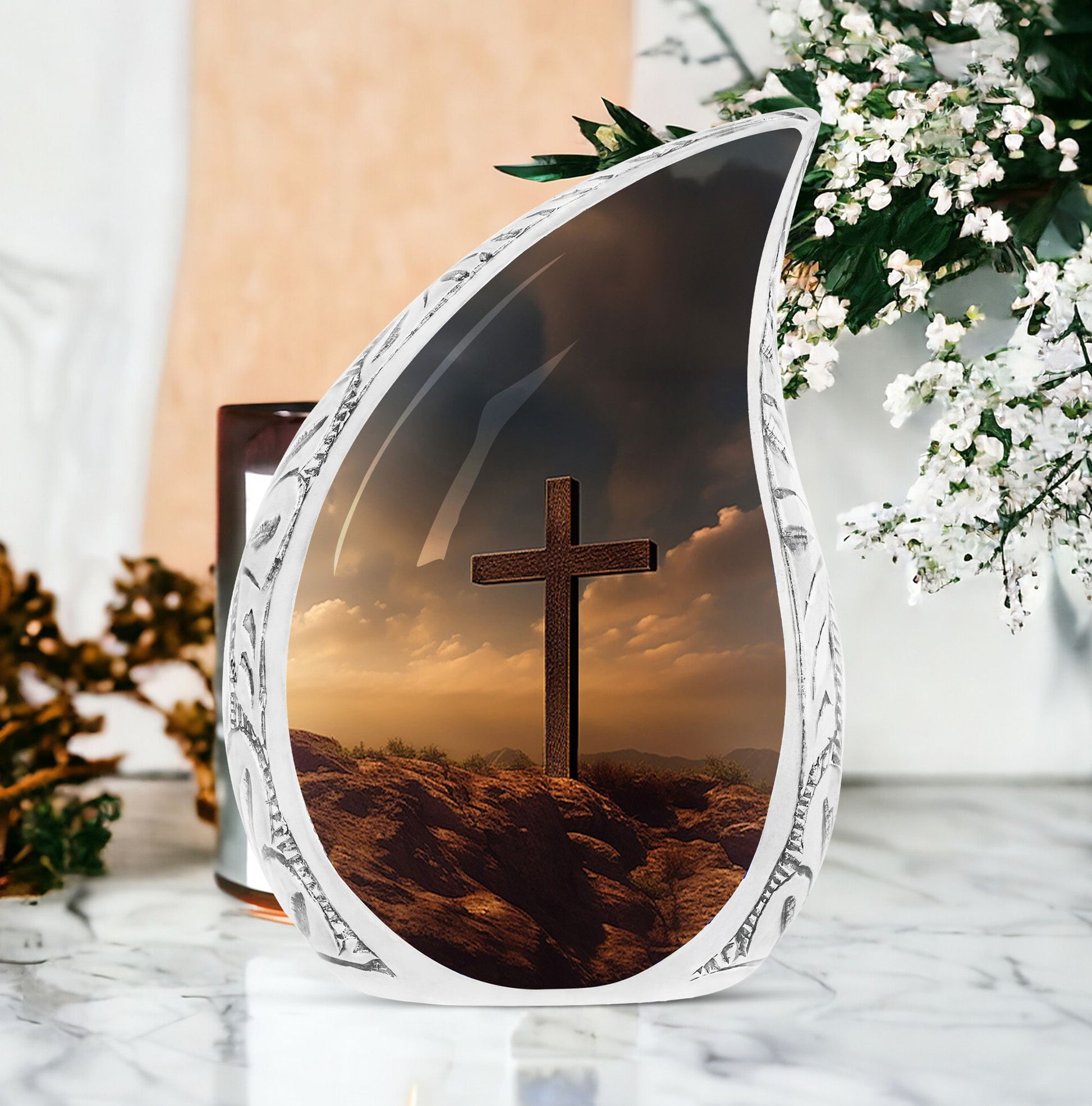 Jesus Christ Cross Aluminium Cremation Urn