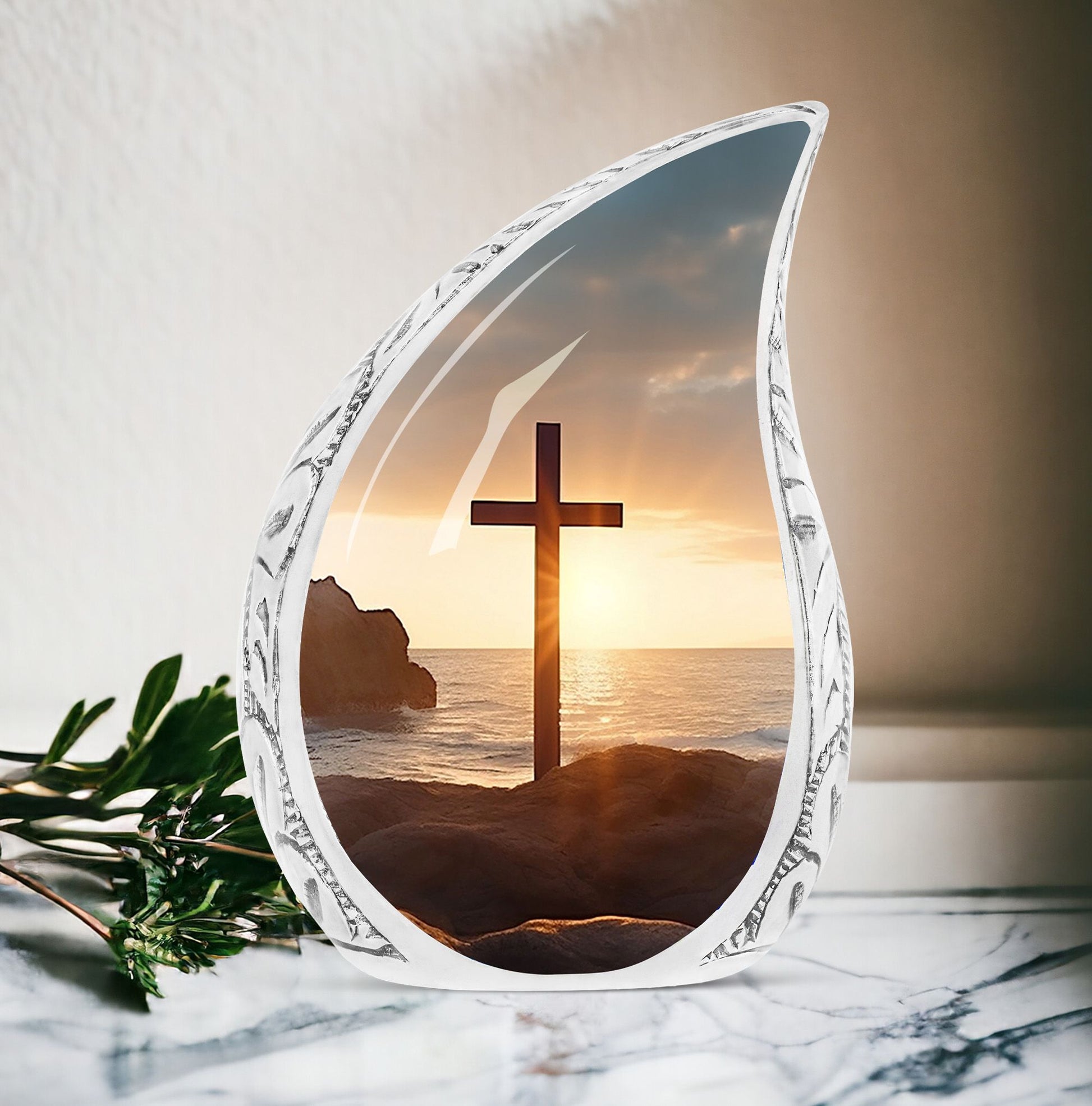 Classic 3 inch Ocean Jesus Cross Urn for Human Ashes.