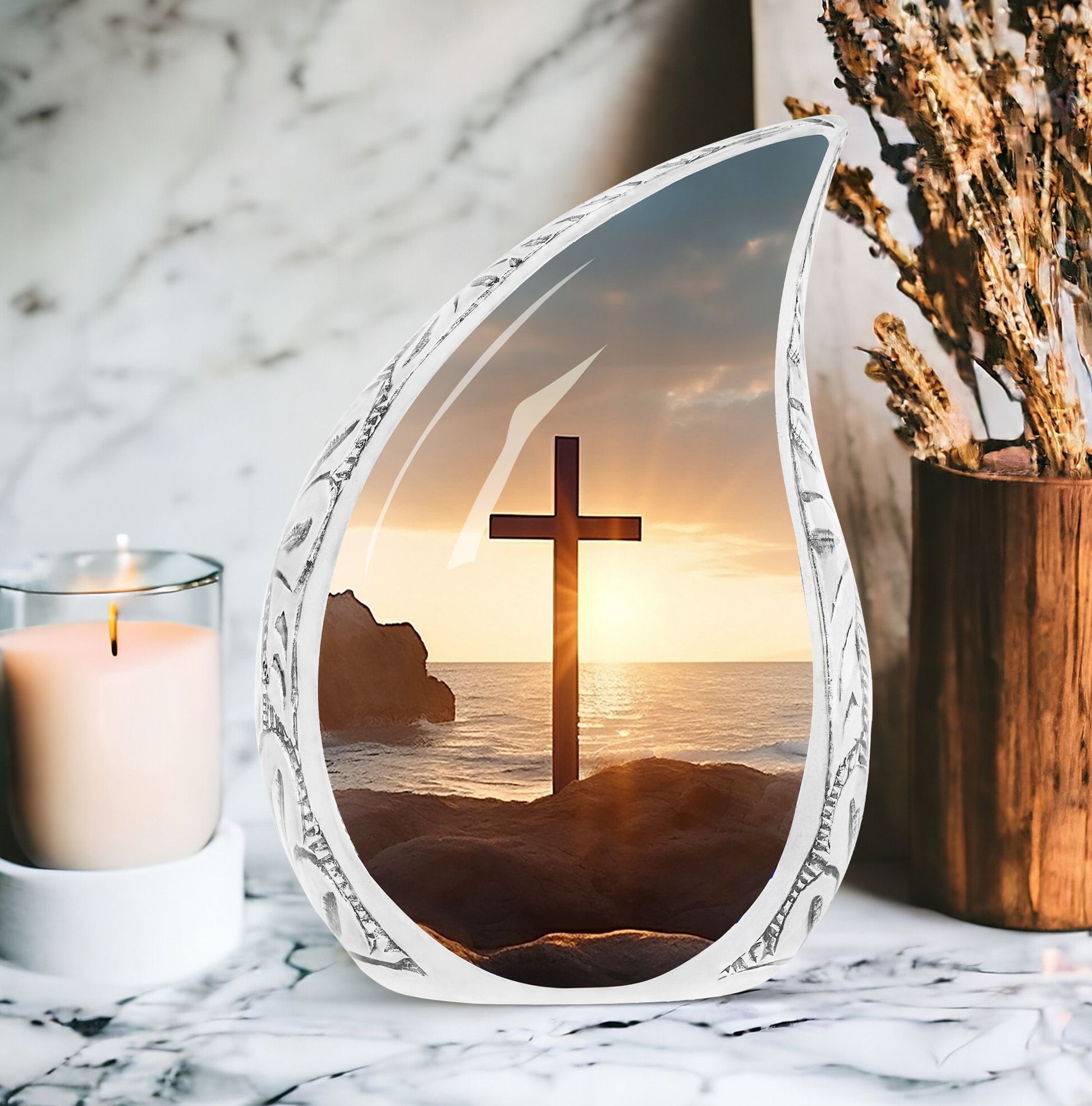 Classic 3 inch Ocean Jesus Cross Urn for Human Ashes.