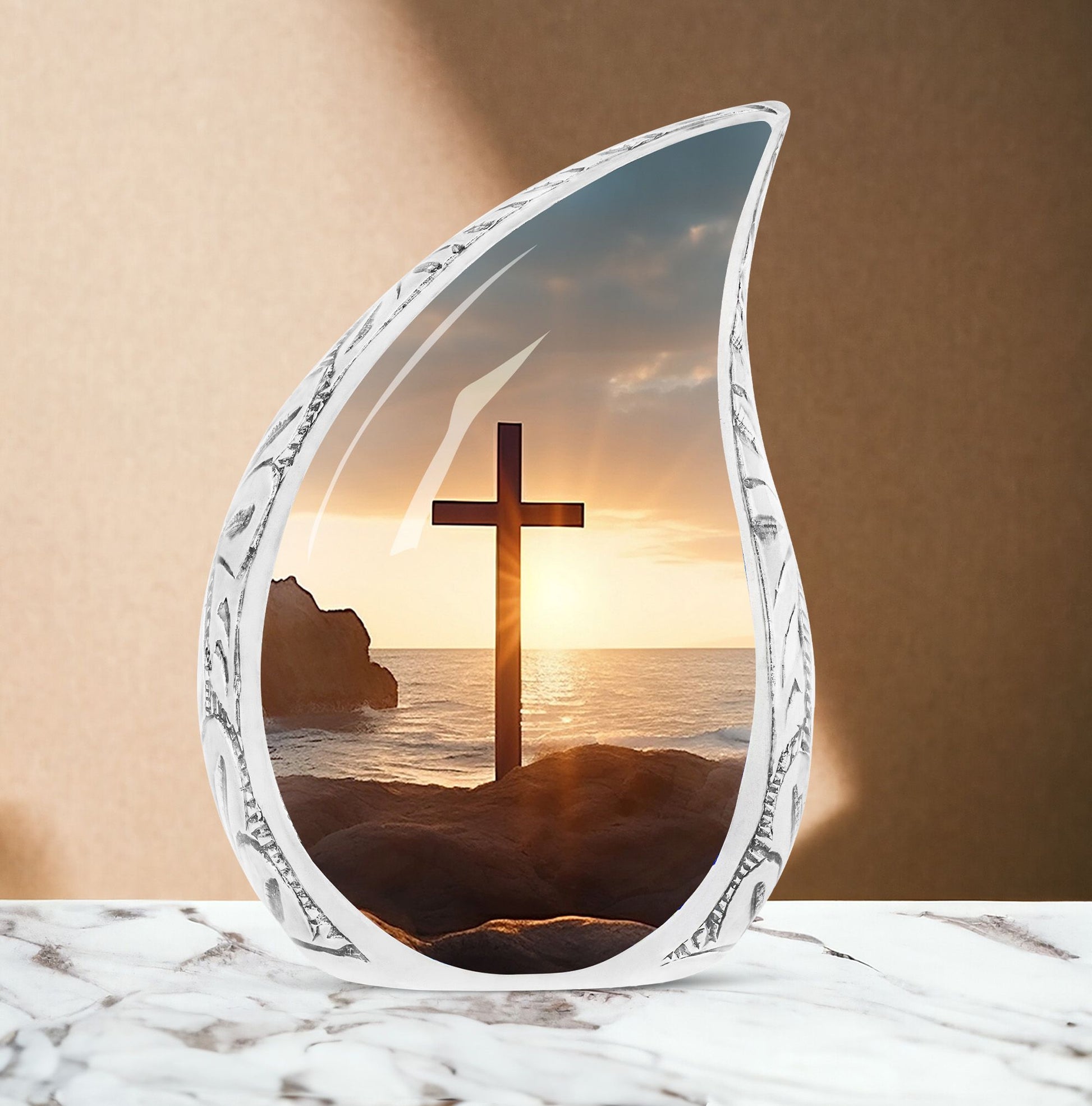 Classic 3 inch Ocean Jesus Cross Urn for Human Ashes.